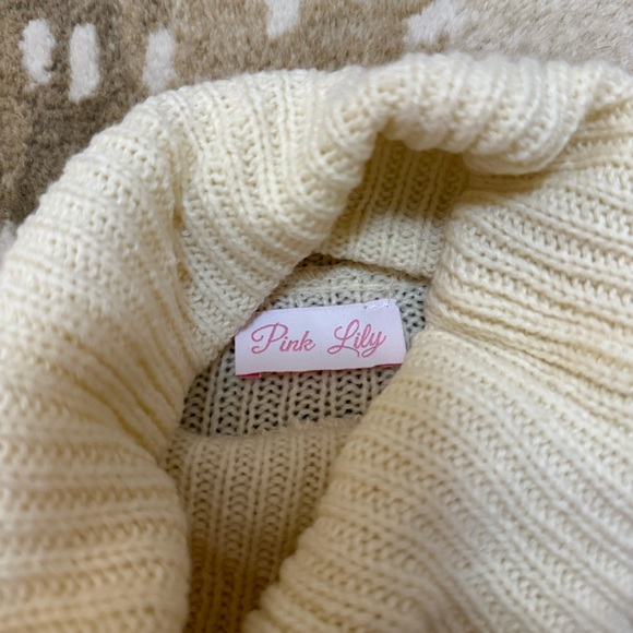 Pink Lily Colorblock Orange cream tan turtleneck sweater women’s size XL - Picture 5 of 7